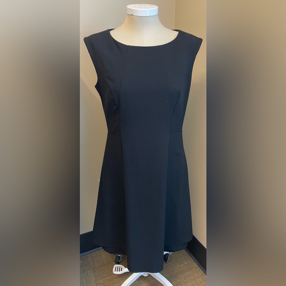 Calvin Klein Black Fit Flare knee length round neckline work dress - size 12 - Picture 2 of 9